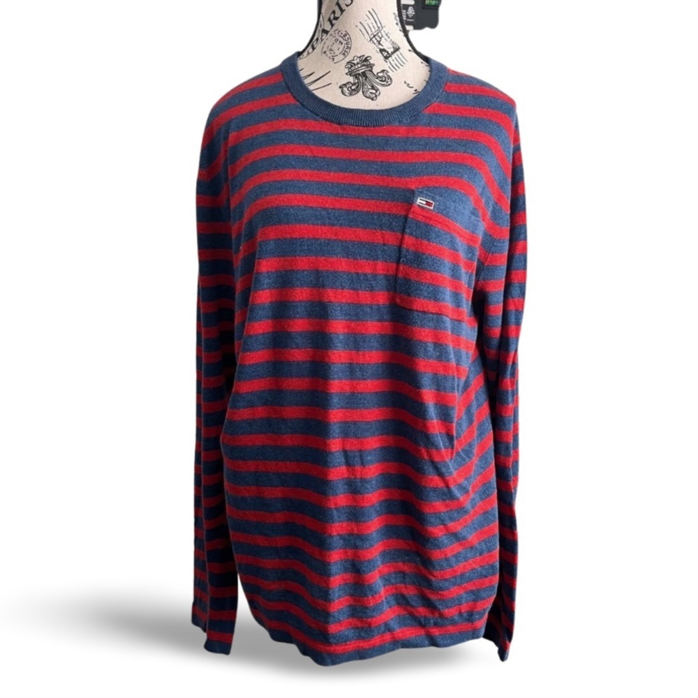 Tommy Hilfiger Red and Blue Long Sleeve Linen Cotton Shirt Size Large